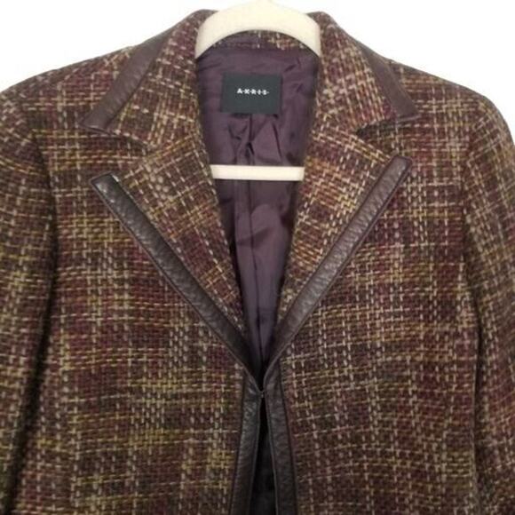 Arkis Womens Wool Alpaca Tweed Blazer Size 8 Leather Trim Dark Academia Career - Picture 2 of 10